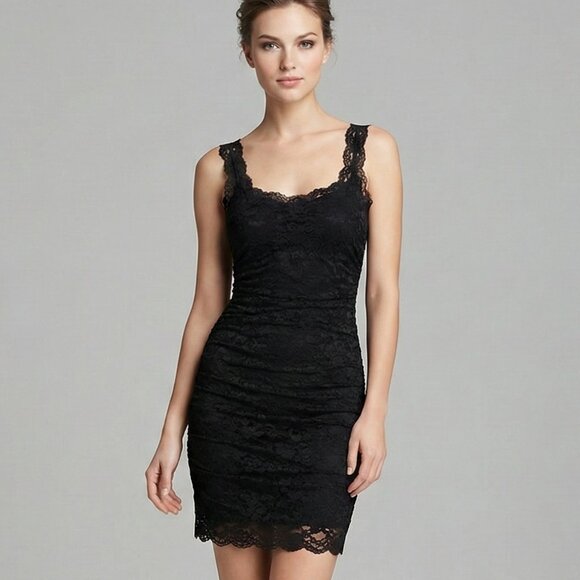 Victoria's Secret Moda Lace Ruched Mini Bodycon Dress Black Cocktail Y2K XS - Picture 1 of 16